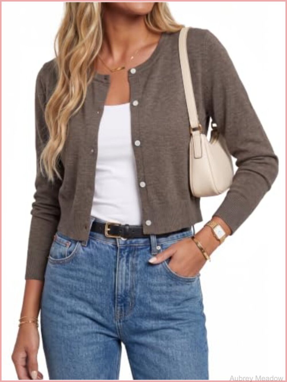 Women's Wool Blend Cropped Crewneck Button Front Cardigan Sweater